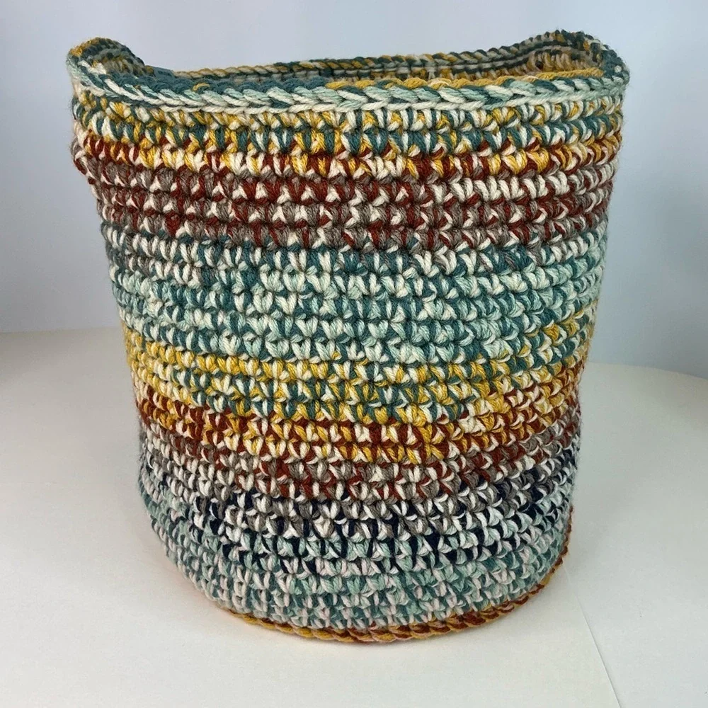 Handcrafted Multicolor Crochet Scrap Woven Tote Bag Basket Storage Handmade Knit